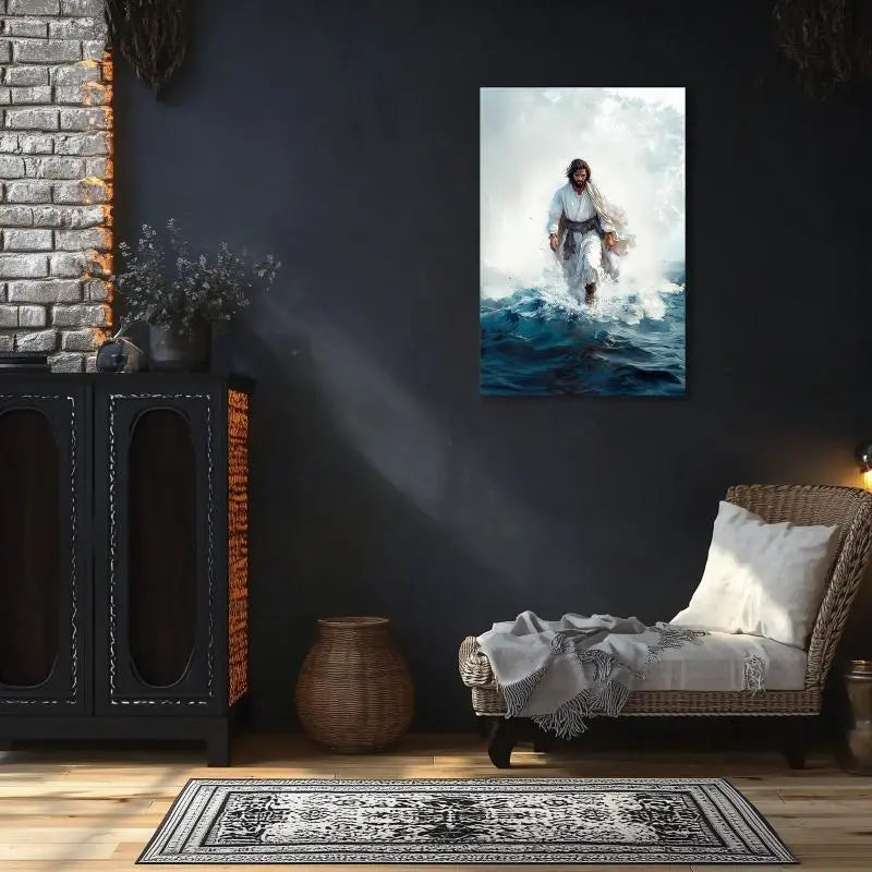 Jesus Walking on Sea Canvas Print - Inspirational Christian Wall Art for Faith-Based Home Decor June Wall Art