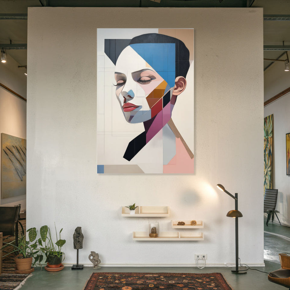 Modern Abstract Portrait Art Geometric Face Design Contemporary Wall Decor June Wall Art