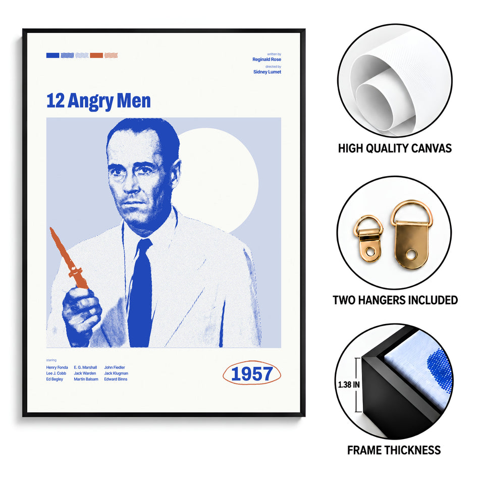 12 Angry Men Movie Poster, Film Canvas Print, Classic Cinema Wall Decor, Unique Gift for Movie Lovers, 1957 Artwork