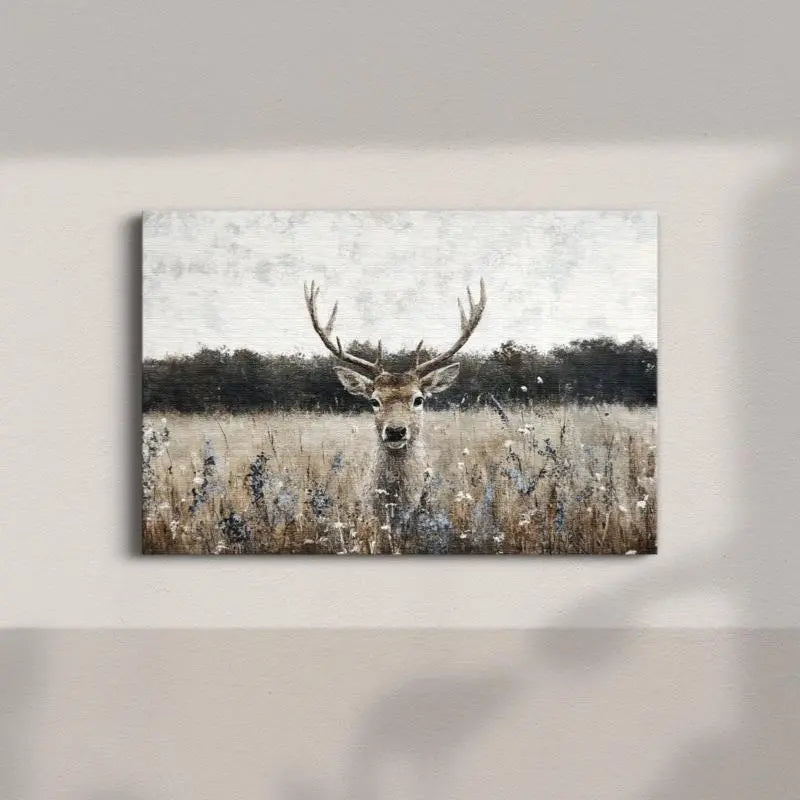 Majestic Deer in Meadow Canvas Print - Rustic Wildlife Wall Art for Nature-Inspired Home Decor June Wall Art