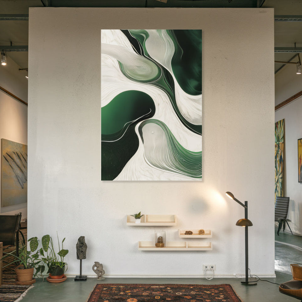 Abstract Emerald Flow Modern Wall Art Canvas June Wall Art