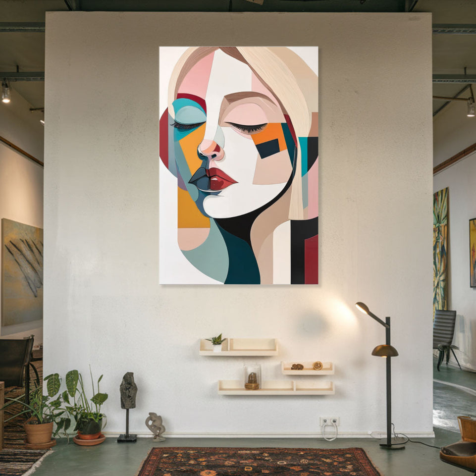 Modern Abstract Portrait Art Colorful Geometric Face Painting June Wall Art