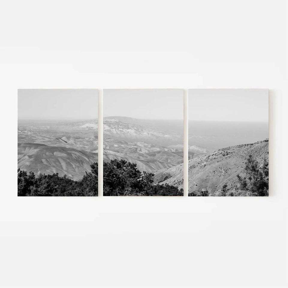 Black and White Mountain Landscape Triptych Canvas Print - Minimalist Set of 3 Wall Art for Modern Decor June Wall Art