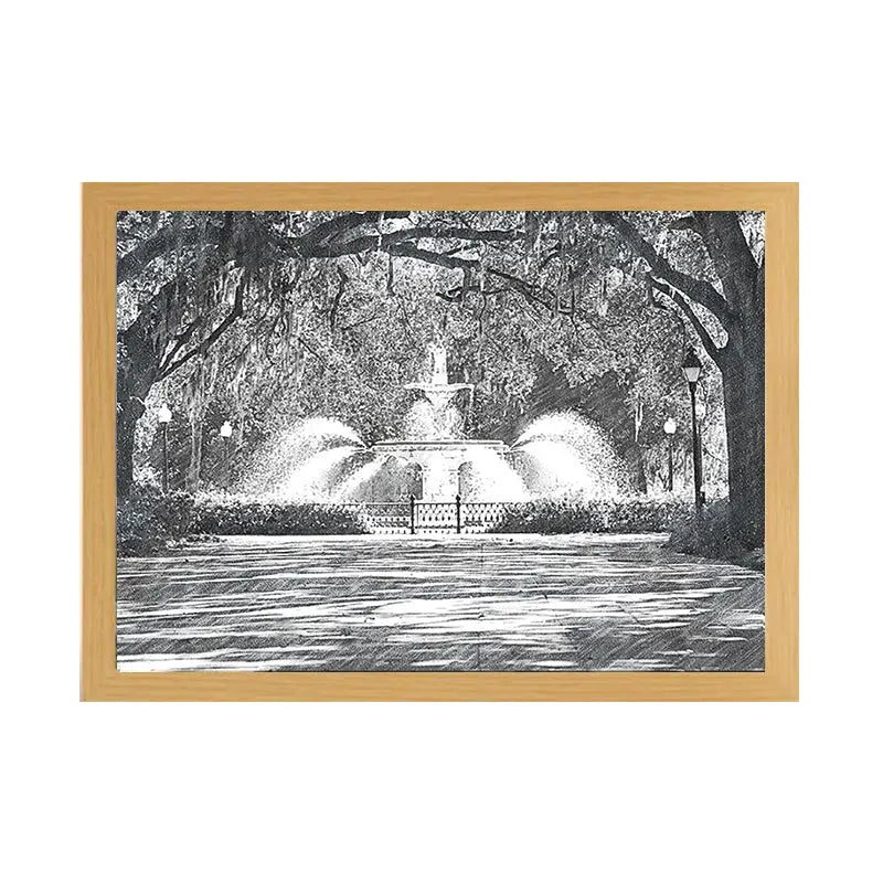 Savannah Fountain Light Up Painting – Scenic Framed Wall Art for Elegant Home Decor June Wall Art