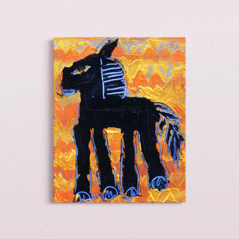 Black Horse - Handcrafted Textured Art Print | Modern Animal Artwork in Vibrant color June Wall Art
