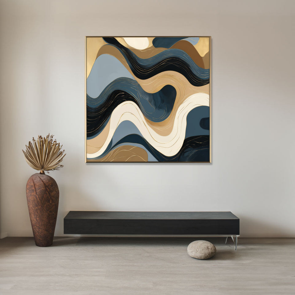 Blue Waves Abstract Canvas Art for Living Room Decor June Wall Art