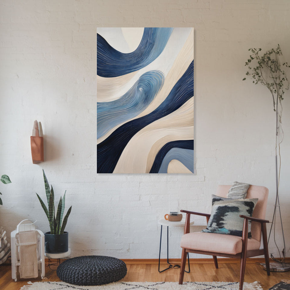 Blue Waves Abstract Art Canvas Wall Decor June Wall Art