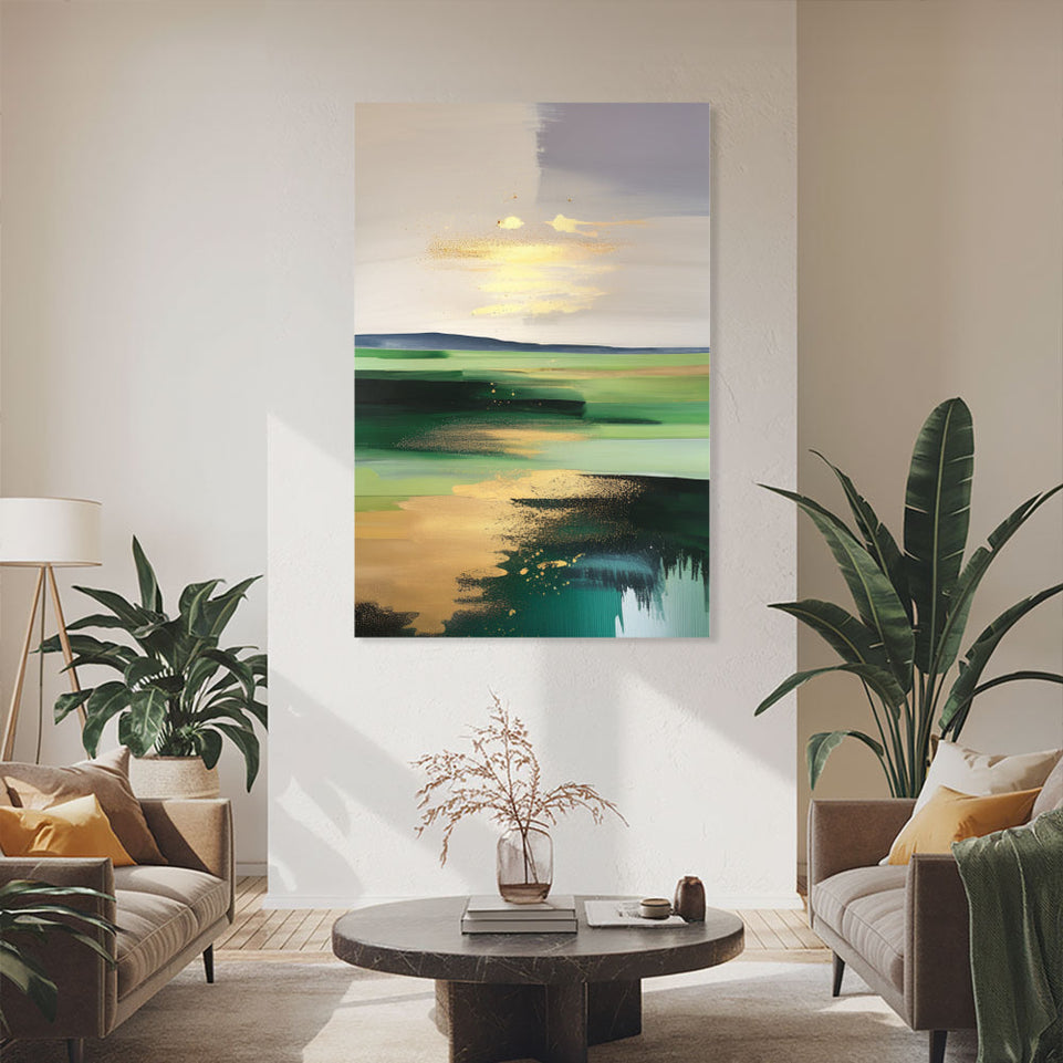 Golden Sunset Reflections Abstract Landscape Art June Wall Art