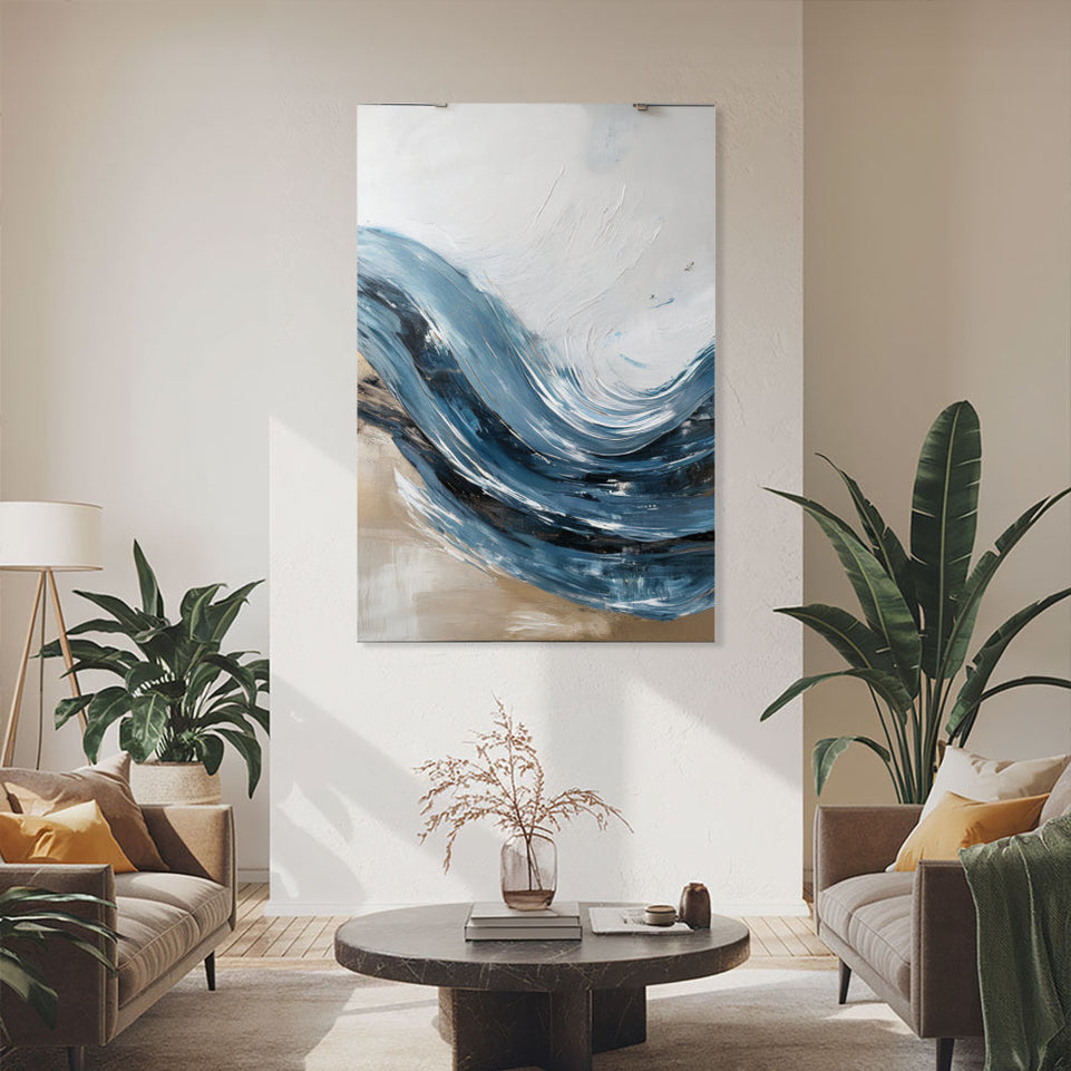 Blue Wave Abstract Art Hand-Painted Canvas Art Modern Wall Decor June Wall Art