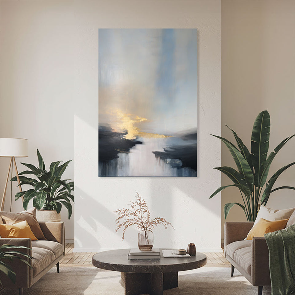 Golden Sunset Reflection Abstract Canvas Art June Wall Art