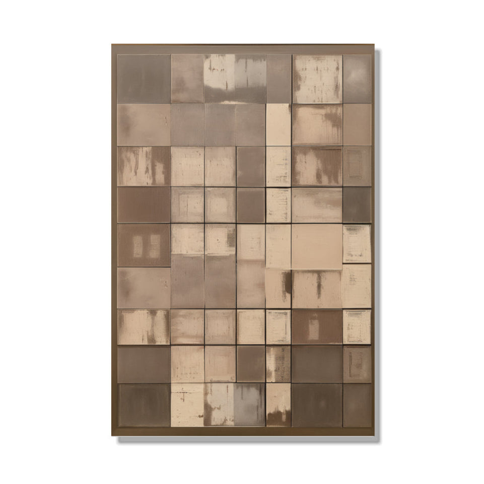 Abstract Grid I - Brown and Beige Squares Canvas Art for Home Decor June Wall Art