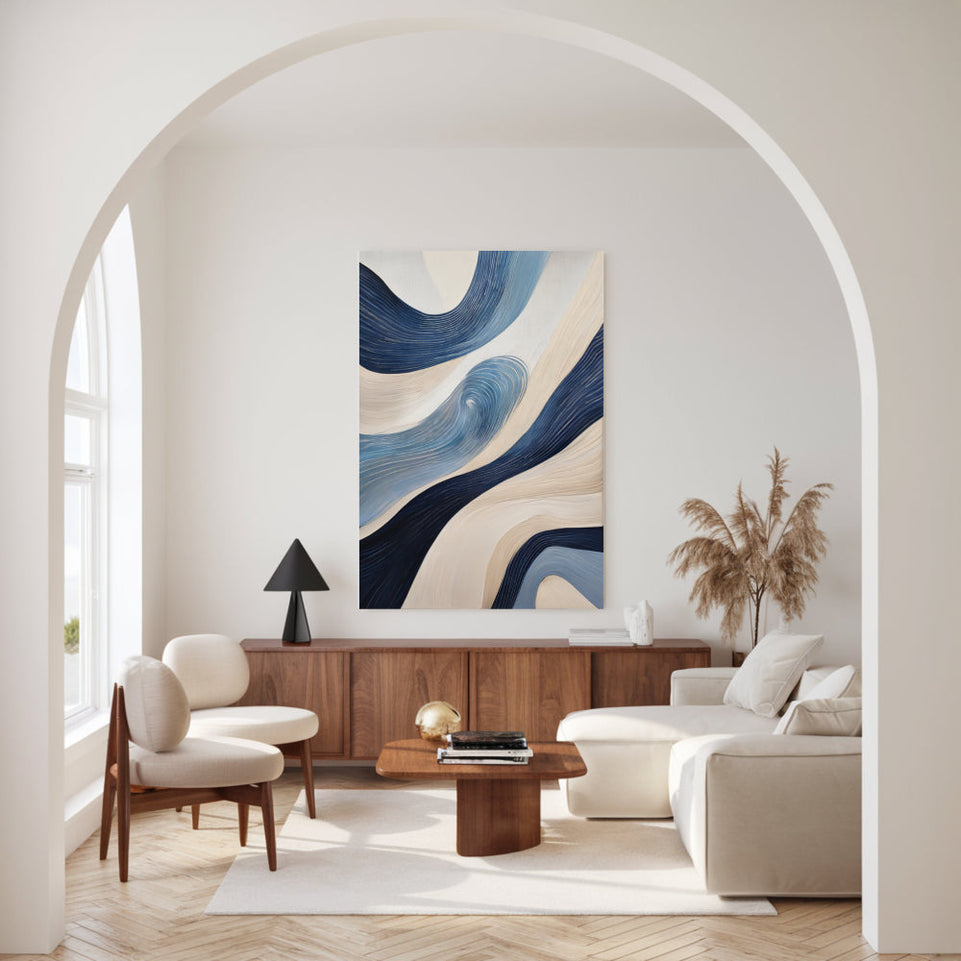 Blue Waves Abstract Canvas Art for Home Decor June Wall Art