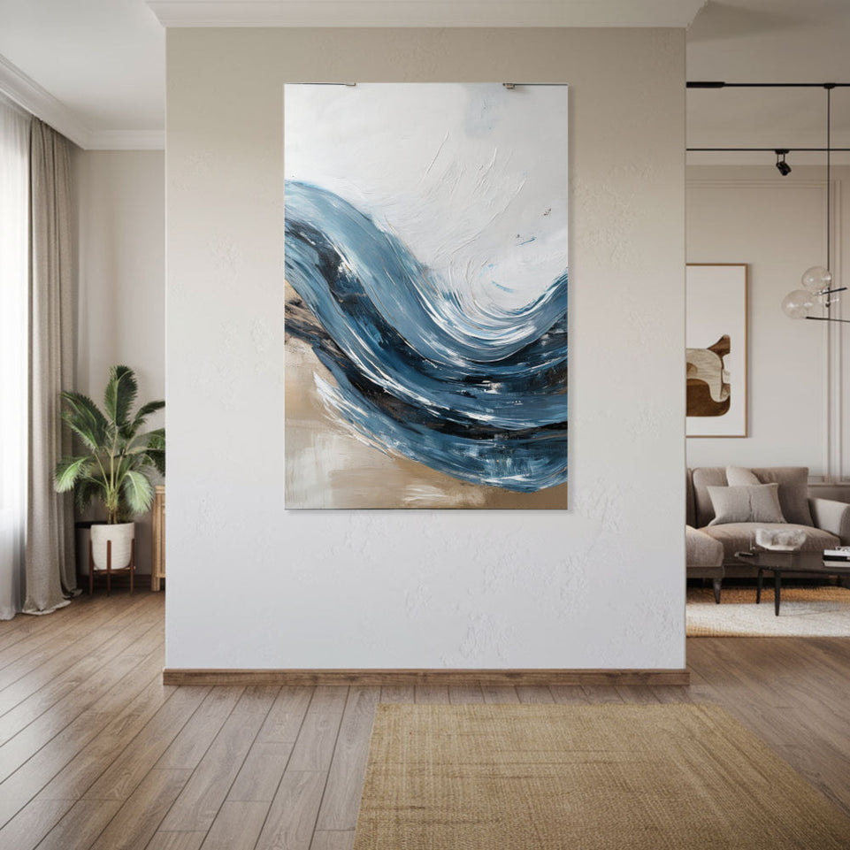 Blue Wave Abstract Art Hand-Painted Canvas Art Modern Wall Decor June Wall Art