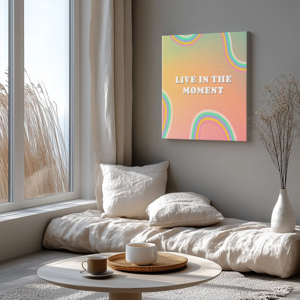 Live in the Moment Motivational Quote Canvas Print - Positive Inspirational Wall Art for Home and Office Decor June Wall Art