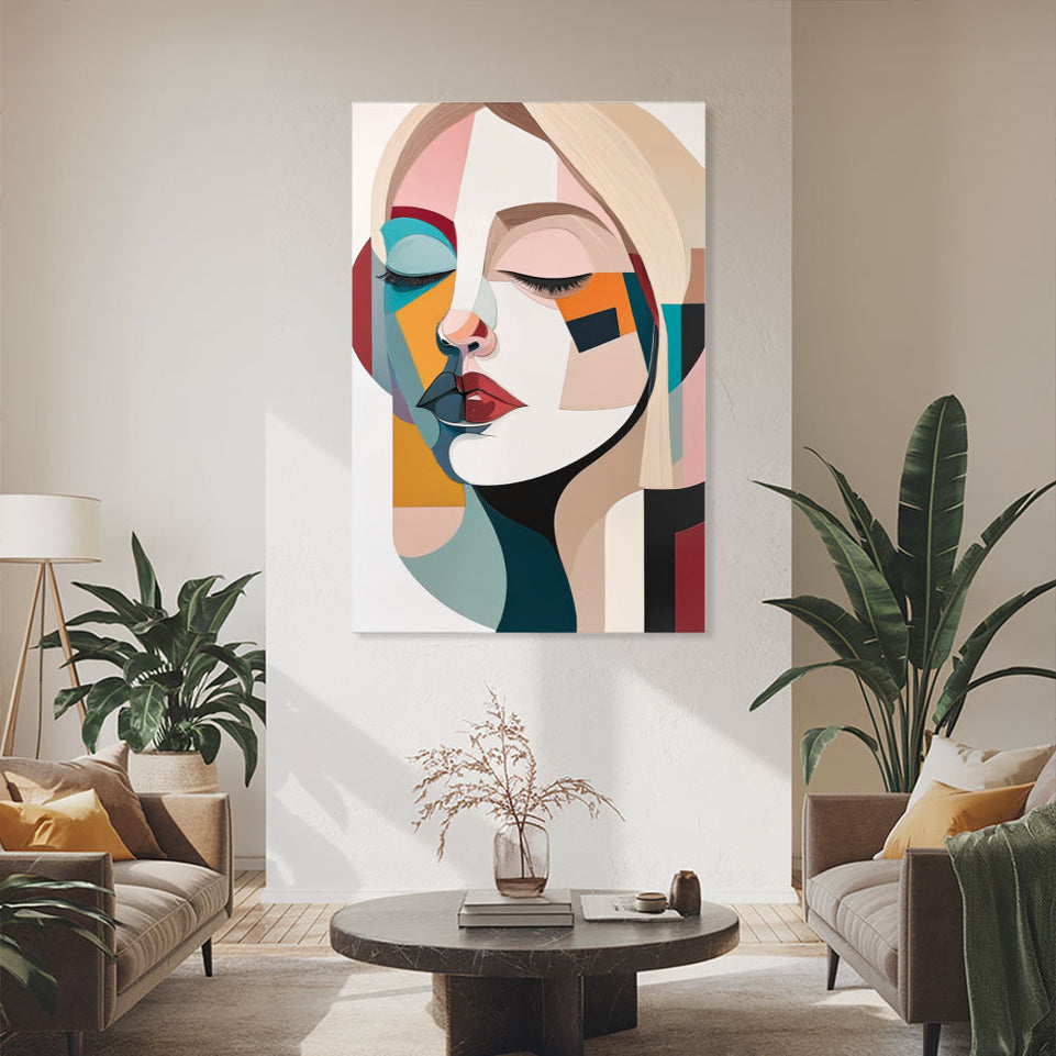 Modern Abstract Portrait Art Colorful Geometric Face Painting June Wall Art