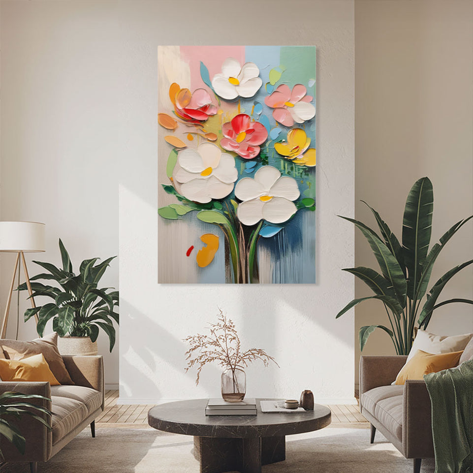Spring Blossoms Hand-Painted Canvas Art Modern Abstract Floral Wall Decor June Wall Art