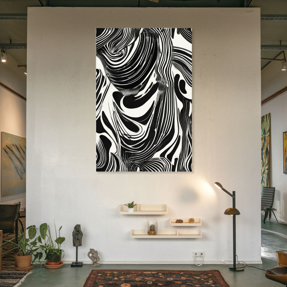 Black and White Abstract Flow Modern Wall Art Canvas June Wall Art