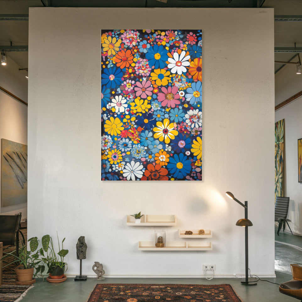 Floral Symphony in Blue and Orange Garden Wall Art June Wall Art