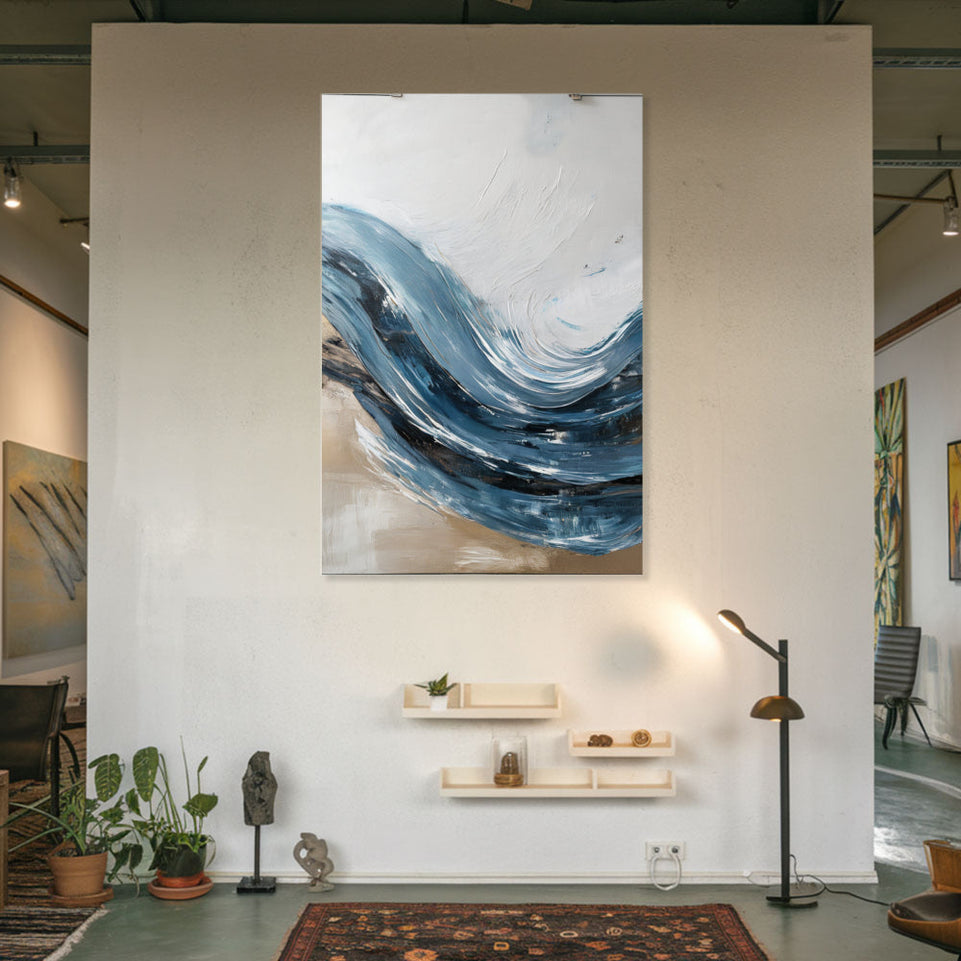 Blue Wave Abstract Art Hand-Painted Canvas Art Modern Wall Decor June Wall Art