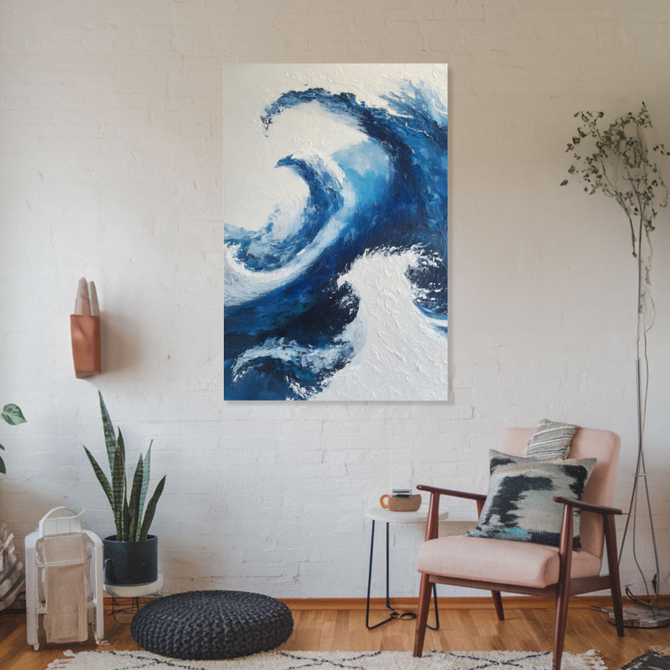 Blue Wave Abstract Art Modern Canvas Wall Art Home Decor June Wall Art