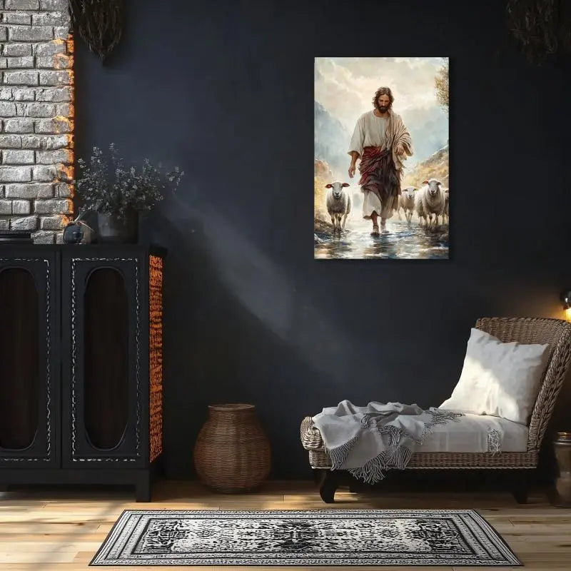Jesus Shepherding Sheep Canvas Print - Inspirational Christian Wall Art for Faithful Home Decor (Copy) June Wall Art