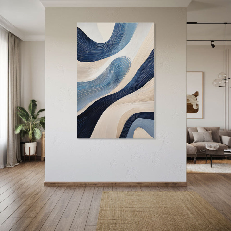 Blue Waves Abstract Art Canvas Wall Decor June Wall Art