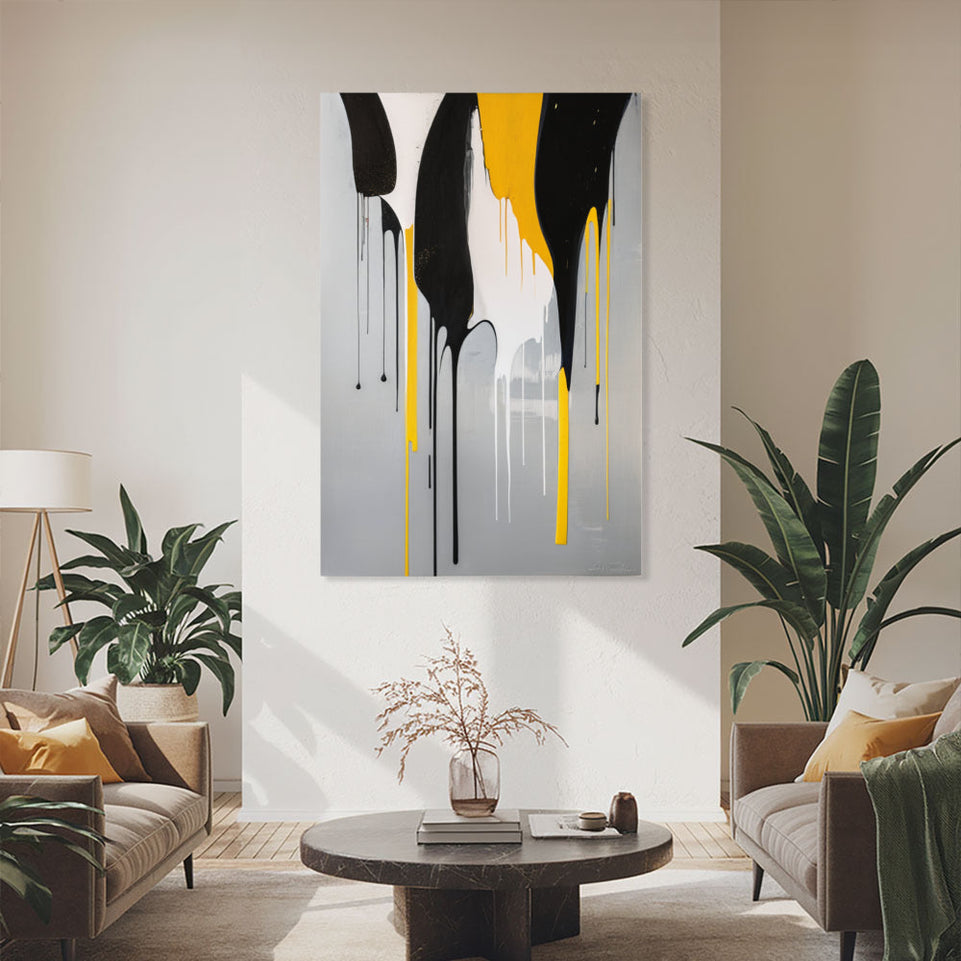 Abstract Melody in Black and Yellow I Vibrant Modern Art for Home Decor June Wall Art