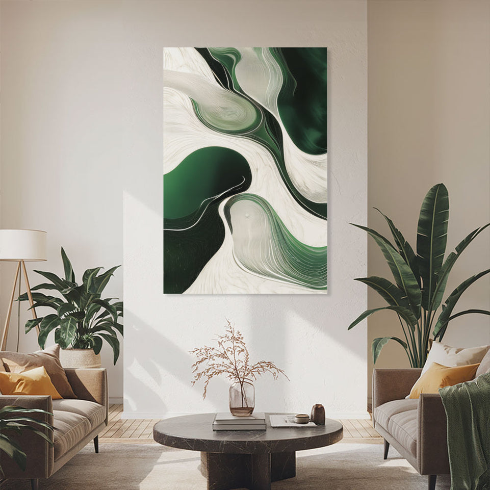Abstract Emerald Flow Modern Wall Art Canvas June Wall Art