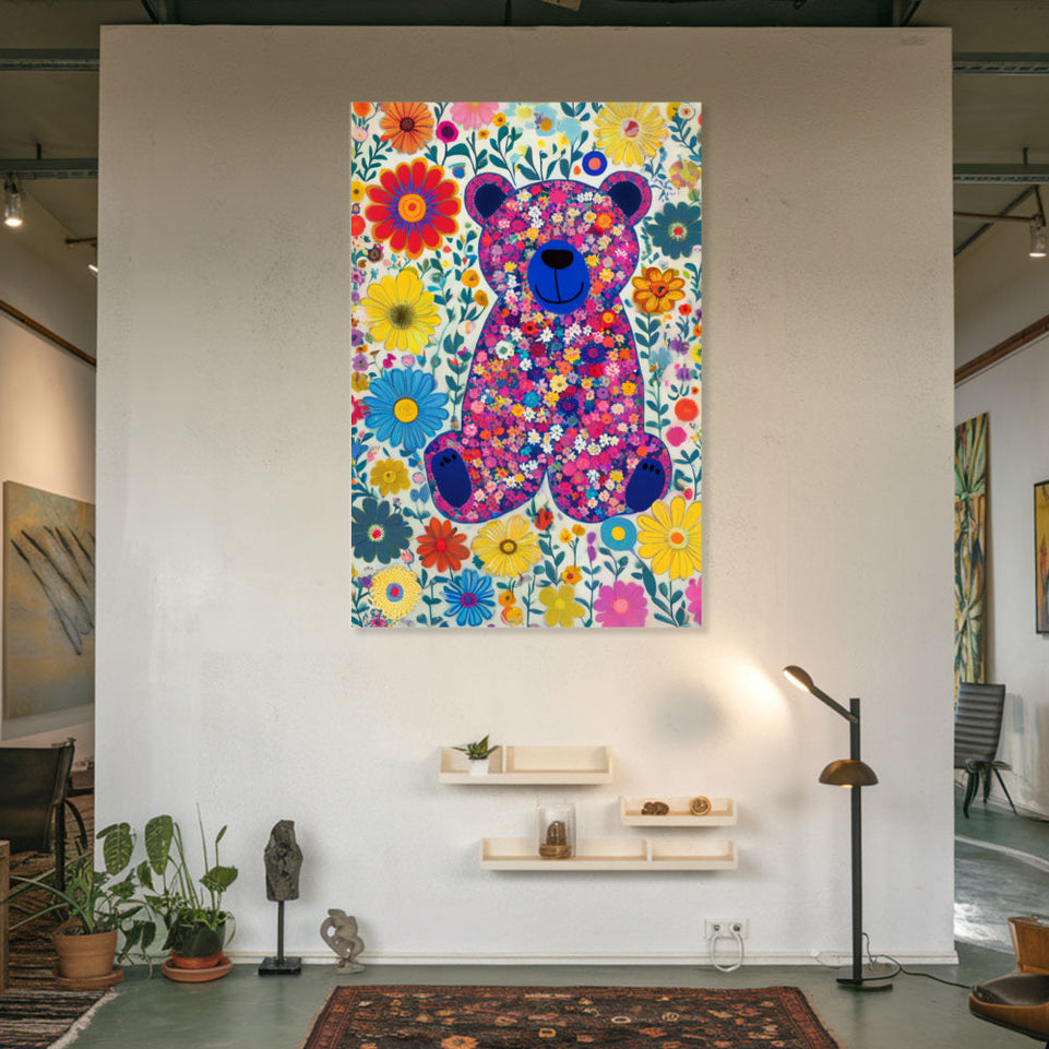 Floral Fantasy Bear Garden Delight Canvas Art for Home Decor and Nursery Wall Art June Wall Art