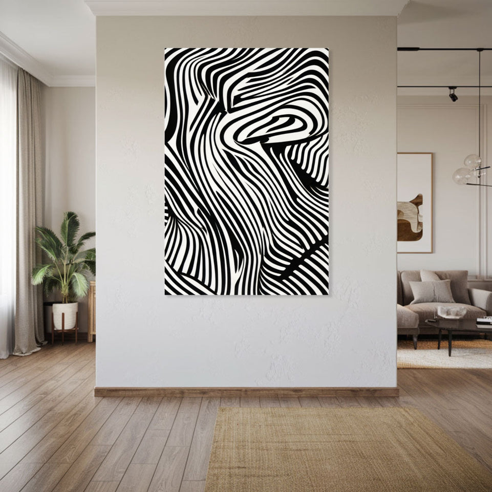 Black and White Abstract Waves Modern Wall Art Canvas June Wall Art