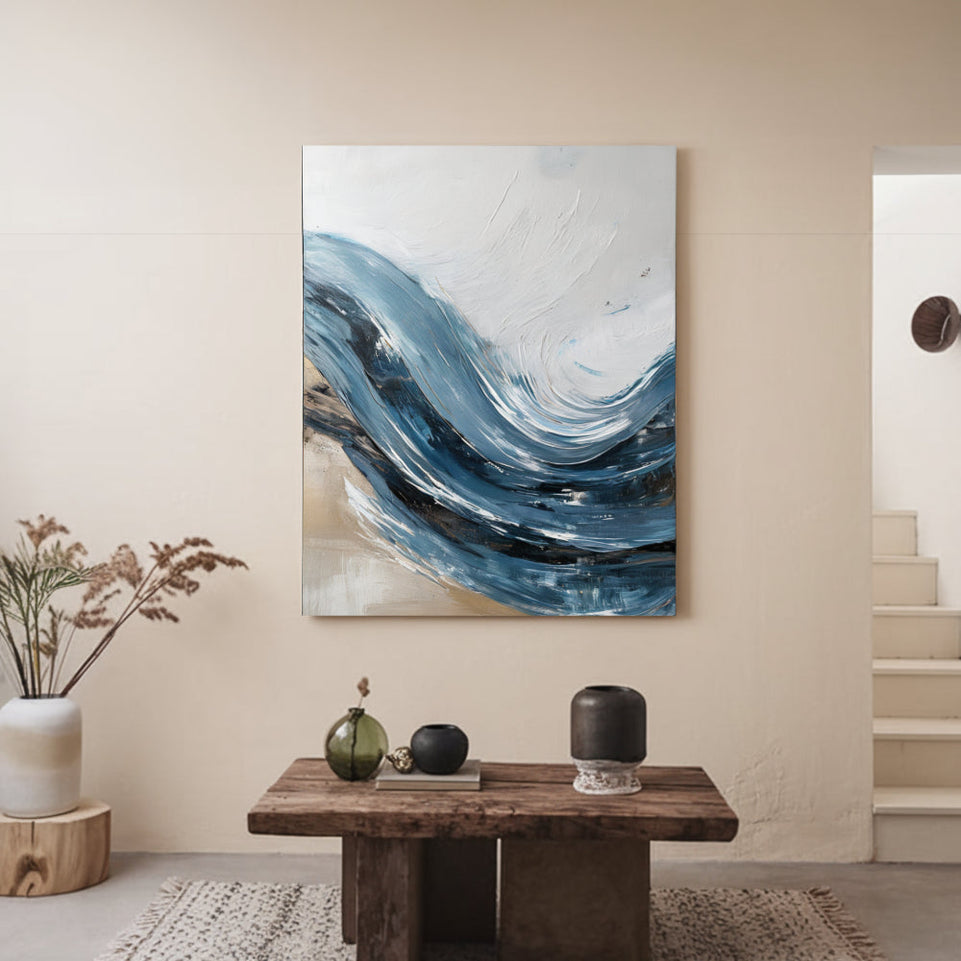 Ocean's Embrace I Abstract Sea Wave Painting for Home Decor June Wall Art