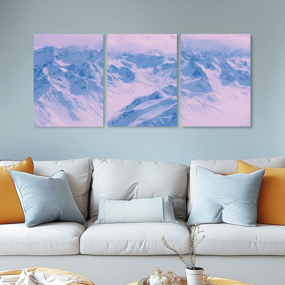Snow-Capped Mountain Range Triptych Canvas Print - Serene Winter Landscape | Set of 3 Wall Art for Modern Home Decor June Wall Art
