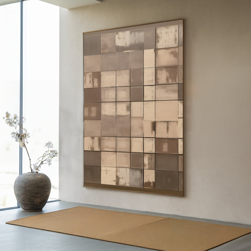 Abstract Grid I - Brown and Beige Squares Canvas Art for Home Decor June Wall Art