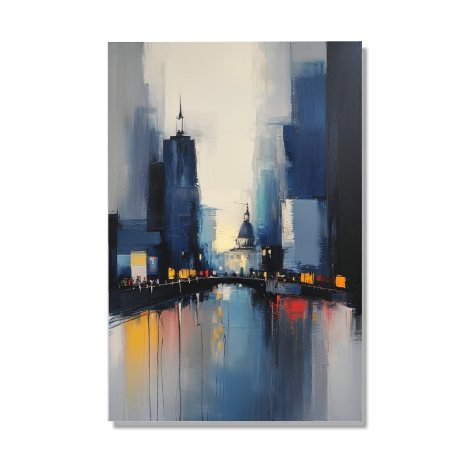 City Reflections in Blue Abstract Art Canvas Wall Art for Home Decor June Wall Art