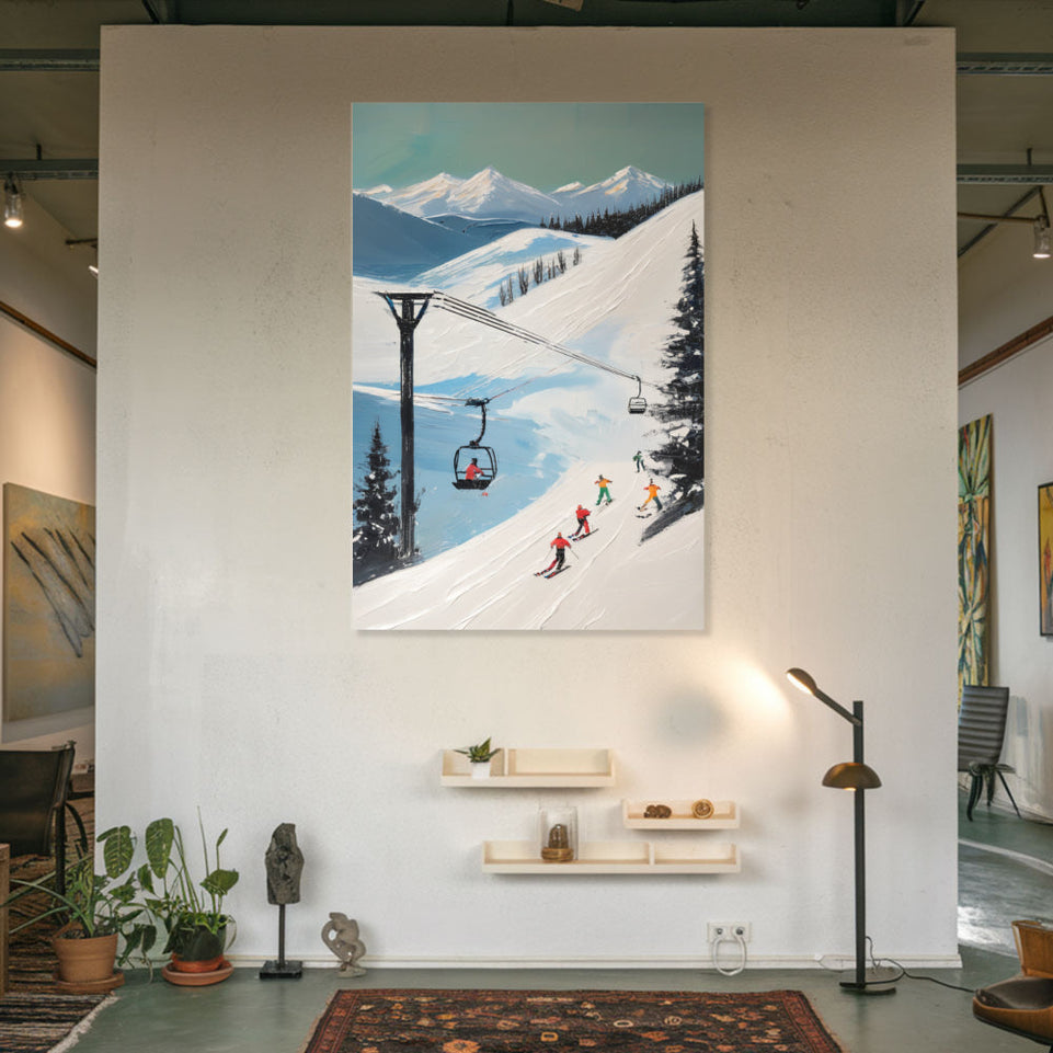 Winter Ski Slope Adventure I Vibrant Mountain Scene June Wall Art