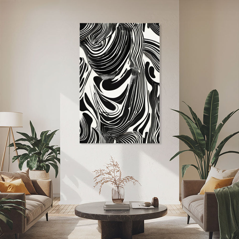 Black and White Abstract Flow Modern Wall Art Canvas June Wall Art