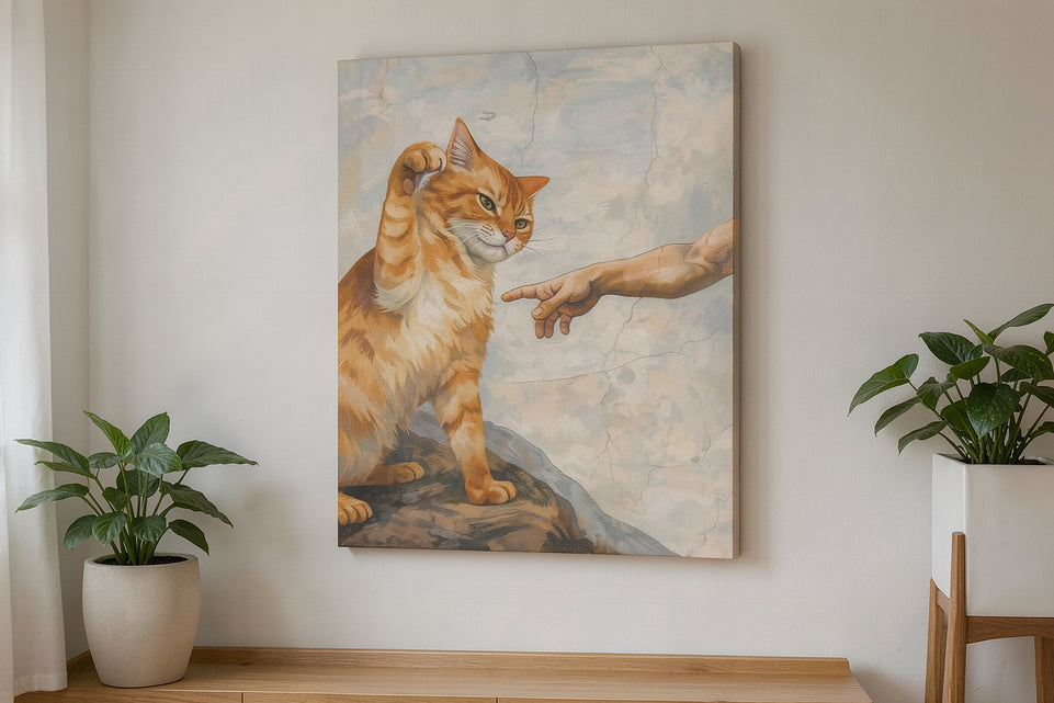 Whimsical Cat Canvas Art Print Art Wall Art Wooden Frame Charming Cat Against Textured Background Modern Home Decor for Living Room Bedroom Office Stylish Framed Artwork Modern Abstract Home Decor Framed Canvas Painting Ready to Hang Artwork