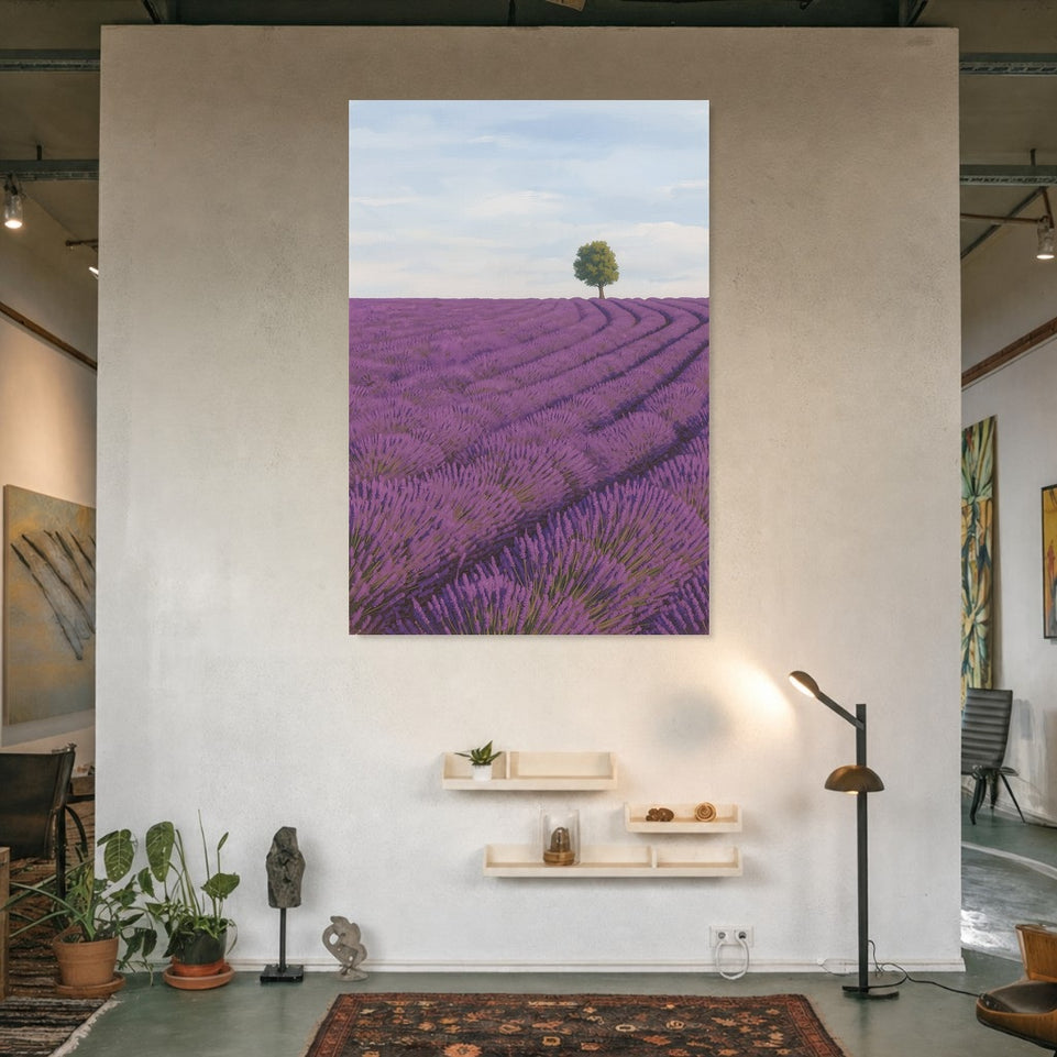 Lavender Fields with Tree Canvas Art Print Art Wall Art Wooden Frame Vibrant Purple Serenity for Home Living Room Decor Modern Abstract Home Decor Framed Canvas Painting Ready to Hang Artwork Living Room Bedroom Office Wall Decor