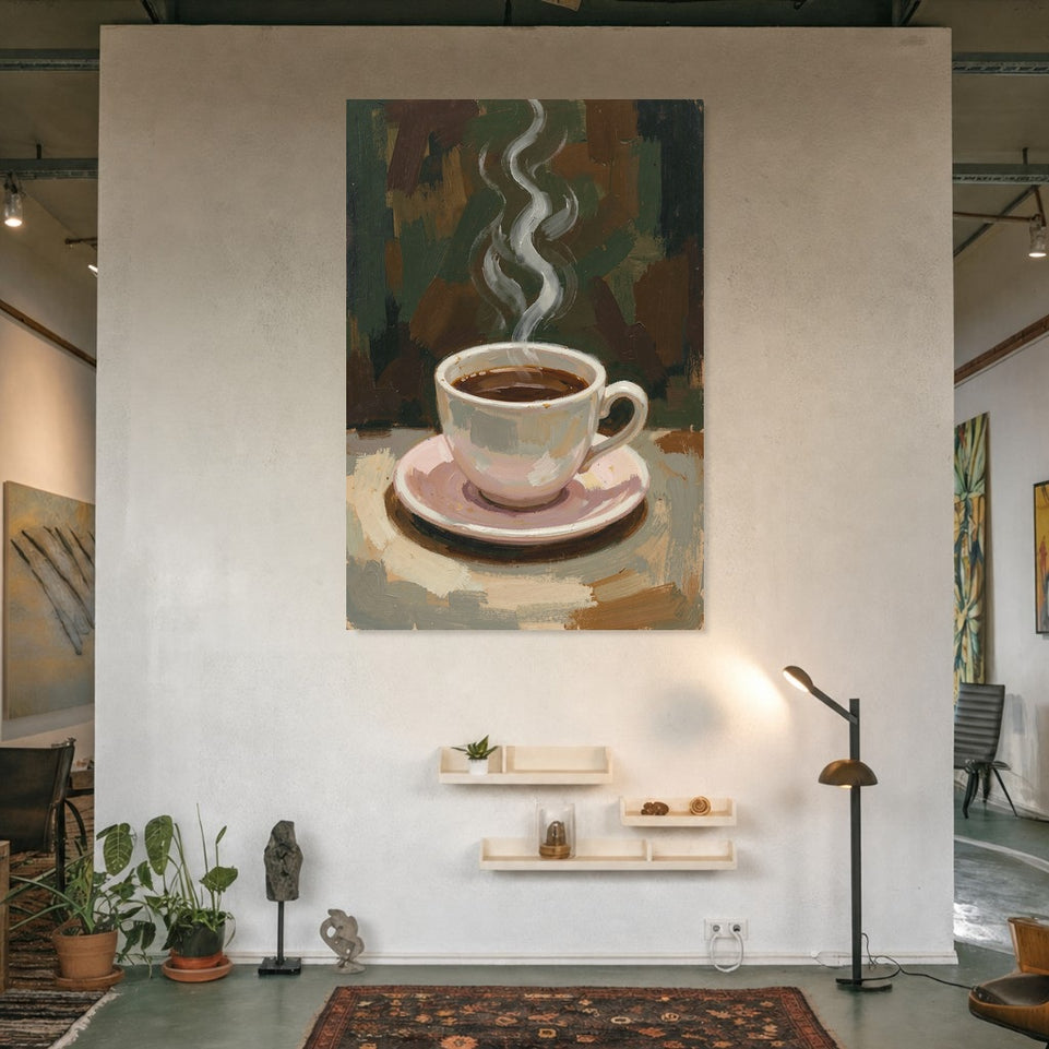 Coffee Cup Still Life Canvas Art Print Art Wall Art Wooden Frame for Kitchen Dining Room Decor, Cozy Vibe, Rustic Style, Warm Tones, Perfect Coffee Lover Gift Modern Abstract Home Decor Framed Canvas Painting Ready to Hang Artwork