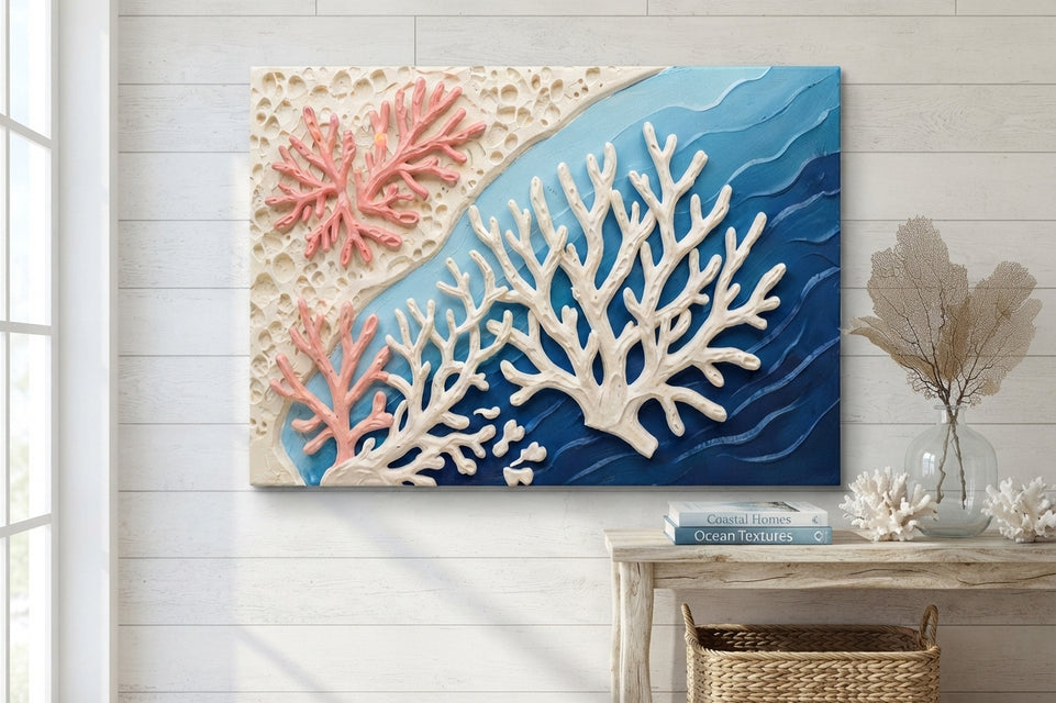 Coral Reef Inspiration Canvas Art Print Art Wall Art Wooden Frame for Coastal Decor, Beach House Aesthetic, Ocean Theme, Living Room, Bedroom, Office Modern Abstract Home Decor Framed Canvas Painting Ready to Hang Artwork Premium Poster Print for Home