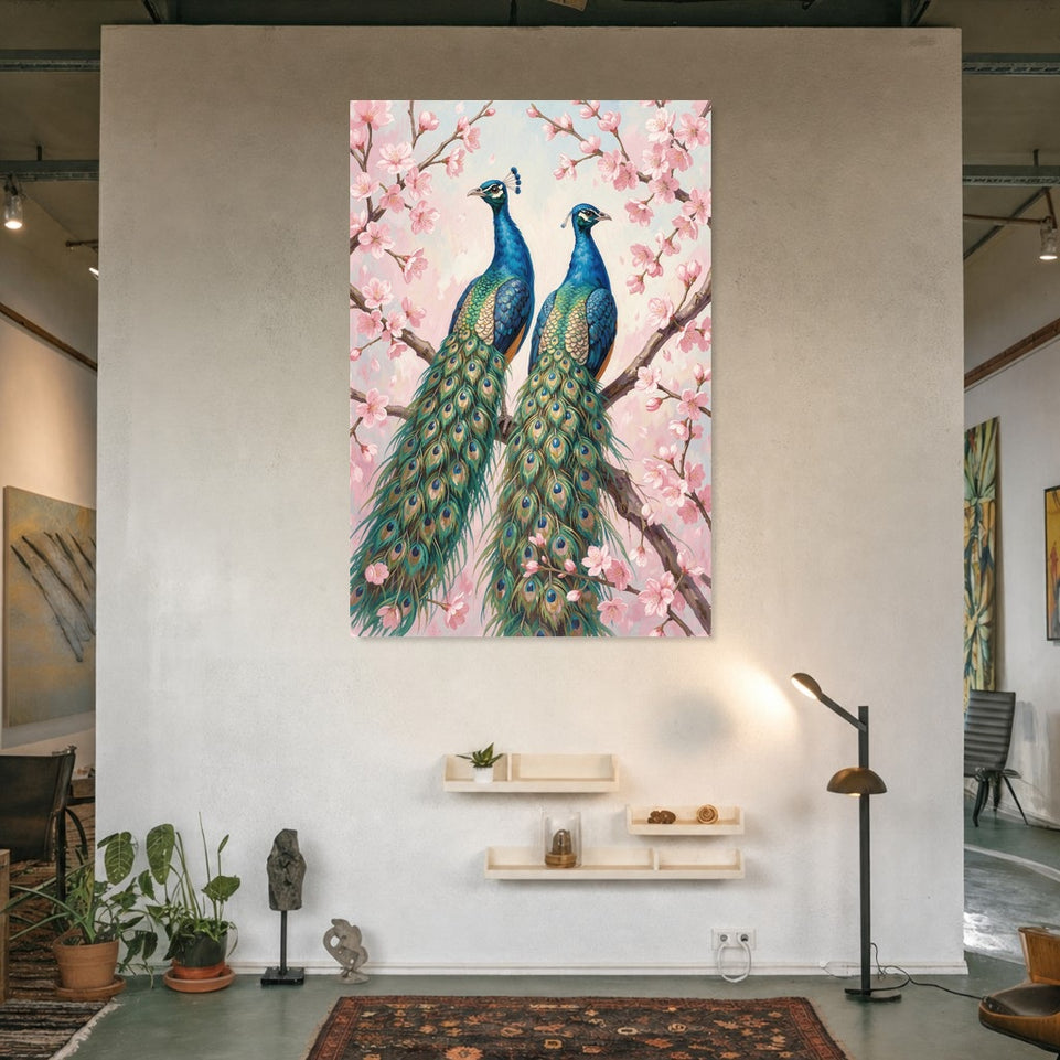 Peacock Elegance Canvas Art Print Art Wall Art Wooden Frame for Living Room, Bedroom, and Office Decor with Floral Accents Modern Abstract Home Decor Framed Canvas Painting Ready to Hang Artwork Living Room Bedroom Office Wall Decor