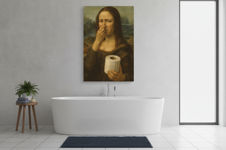 Mona Lisa Woman Holding Toilet Paper in Nature Canvas Art Print Art Wall Art Wooden Frame Modern Abstract Home Decor for Living Room Bedroom Office Spaces Framed Canvas Painting Ready to Hang Artwork Living Room Bedroom Office Wall Decor