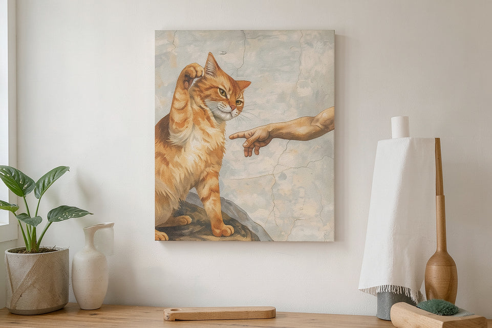 Whimsical Cat Canvas Art Print Art Wall Art Wooden Frame Charming Cat Against Textured Background Modern Home Decor for Living Room Bedroom Office Stylish Framed Artwork Modern Abstract Home Decor Framed Canvas Painting Ready to Hang Artwork