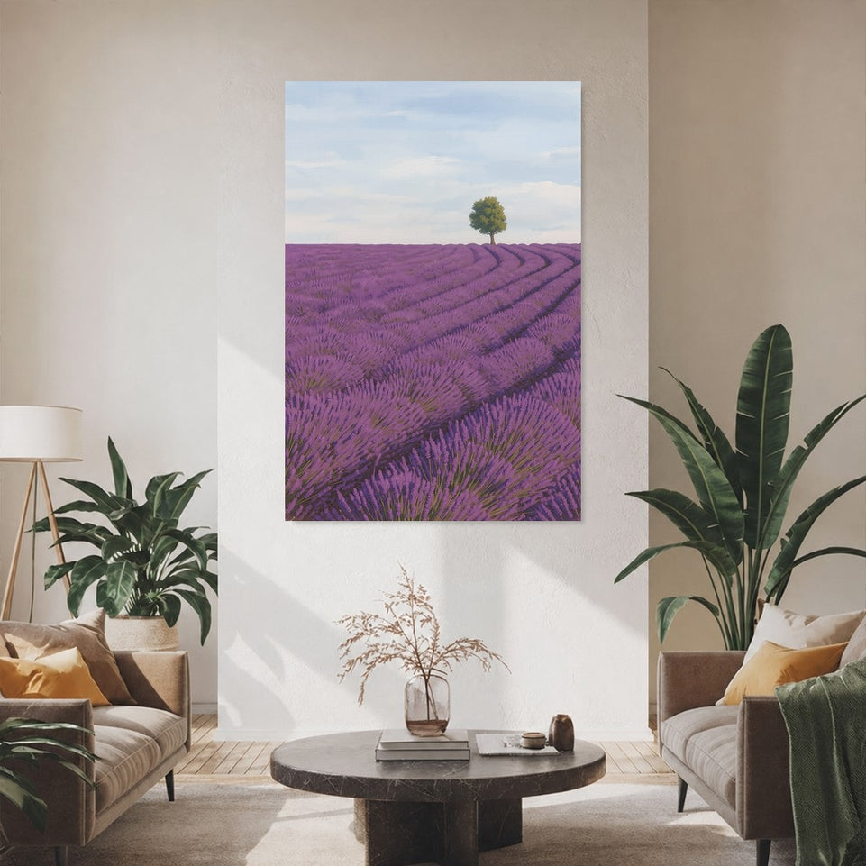 Lavender Fields with Tree Canvas Art Print Art Wall Art Wooden Frame Vibrant Purple Serenity for Home Living Room Decor Modern Abstract Home Decor Framed Canvas Painting Ready to Hang Artwork Living Room Bedroom Office Wall Decor