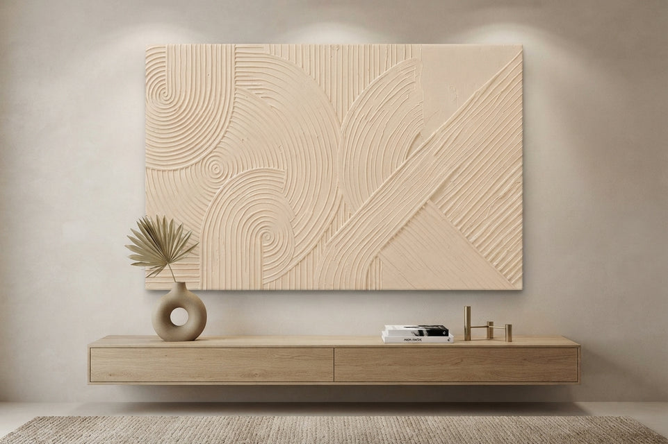 Textured Abstract Swirls Beige Canvas Art Print Art Wall Art Wooden Frame for Modern Home Decor Living Room Bedroom Modern Abstract Home Decor Framed Canvas Painting Ready to Hang Artwork Living Room Bedroom Office Wall Decor Premium Poster Print for Home