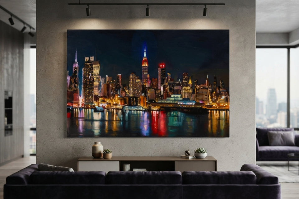 Vibrant City Nightscape Canvas Art Print Art Wall Art Wooden Frame for Modern Home Decor, Perfect for Living Room and Office Spaces Modern Abstract Home Decor Framed Canvas Painting Ready to Hang Artwork Living Room Bedroom Office Wall Decor
