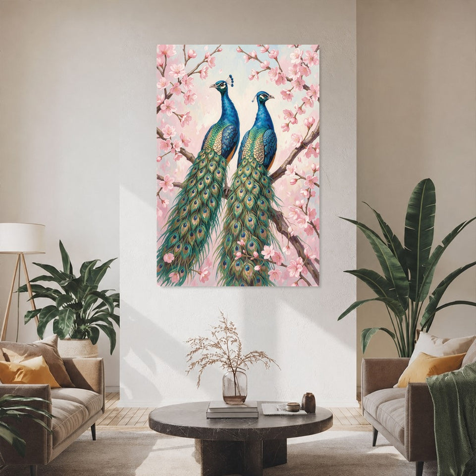 Peacock Elegance Canvas Art Print Art Wall Art Wooden Frame for Living Room, Bedroom, and Office Decor with Floral Accents Modern Abstract Home Decor Framed Canvas Painting Ready to Hang Artwork Living Room Bedroom Office Wall Decor