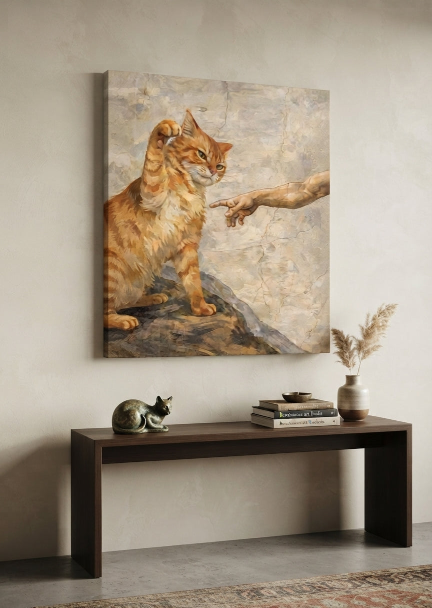 Whimsical Cat Canvas Art Print Art Wall Art Wooden Frame Charming Cat Against Textured Background Modern Home Decor for Living Room Bedroom Office Stylish Framed Artwork Modern Abstract Home Decor Framed Canvas Painting Ready to Hang Artwork