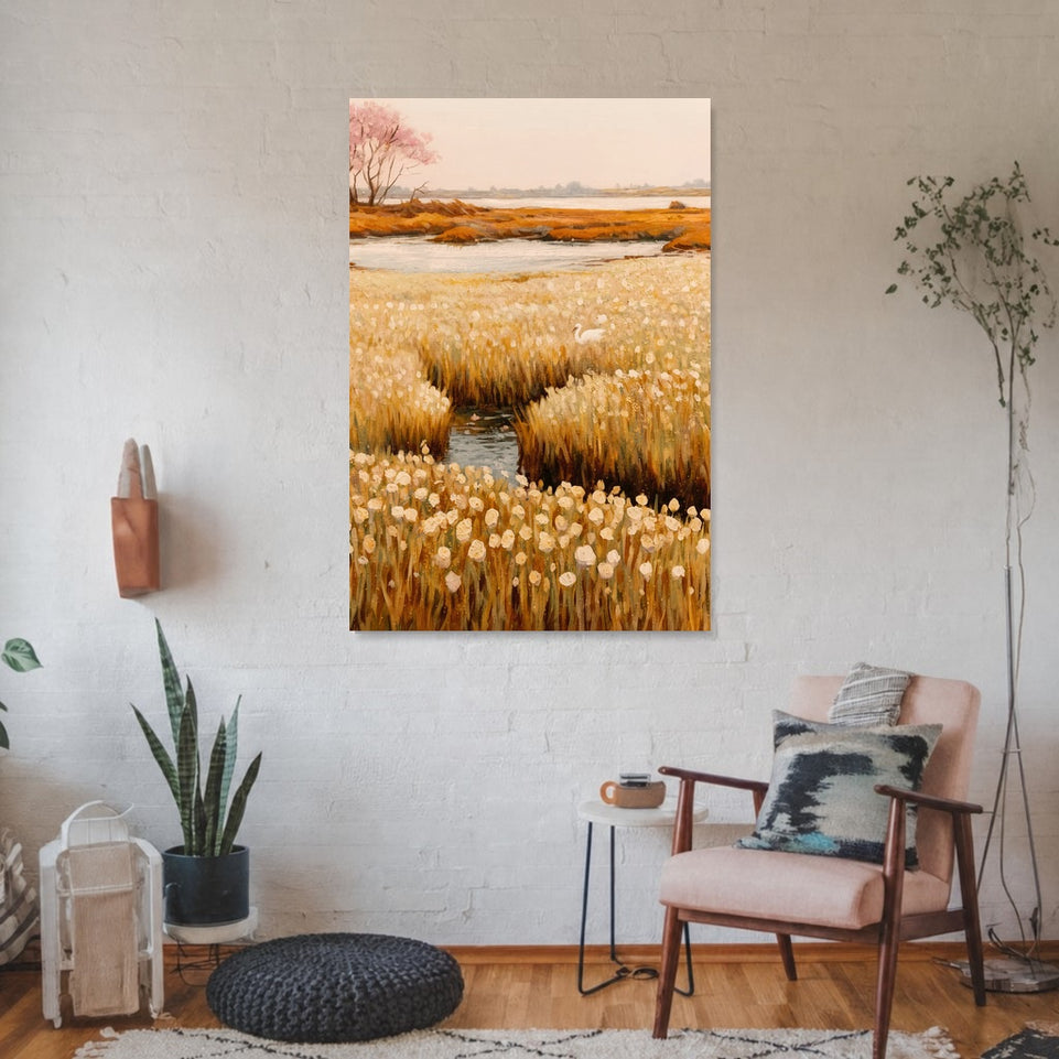 Serene Nature Retreat Canvas Art Print Art Wall Art Wooden Frame - Tranquil Landscape with Soft Pastels and Gentle Water Reflections for Relaxing Home Decor Modern Abstract Home Decor Framed Canvas Painting Ready to Hang Artwork