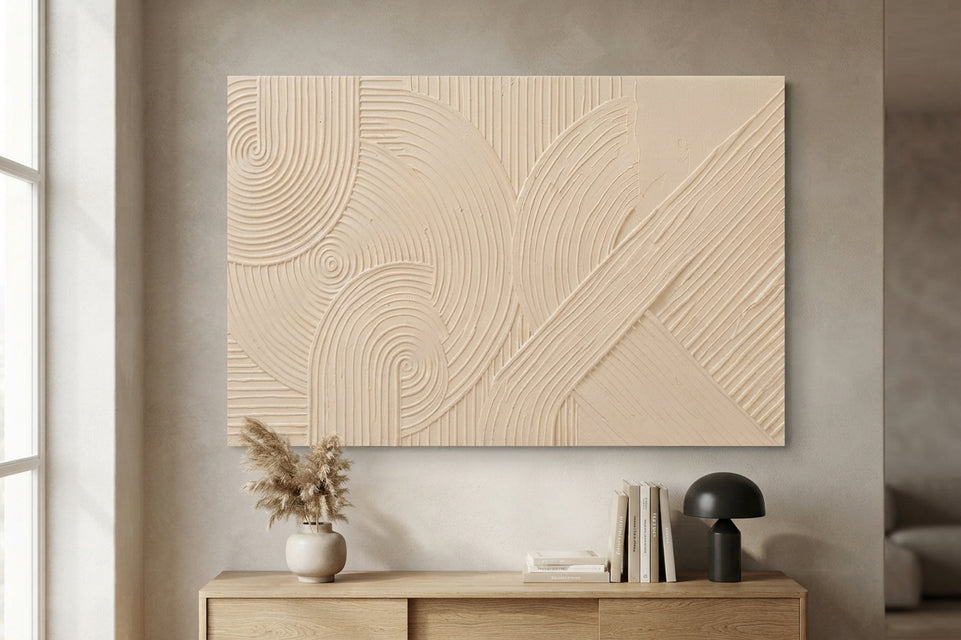 Textured Abstract Swirls Beige Canvas Art Print Art Wall Art Wooden Frame for Modern Home Decor Living Room Bedroom Modern Abstract Home Decor Framed Canvas Painting Ready to Hang Artwork Living Room Bedroom Office Wall Decor Premium Poster Print for Home